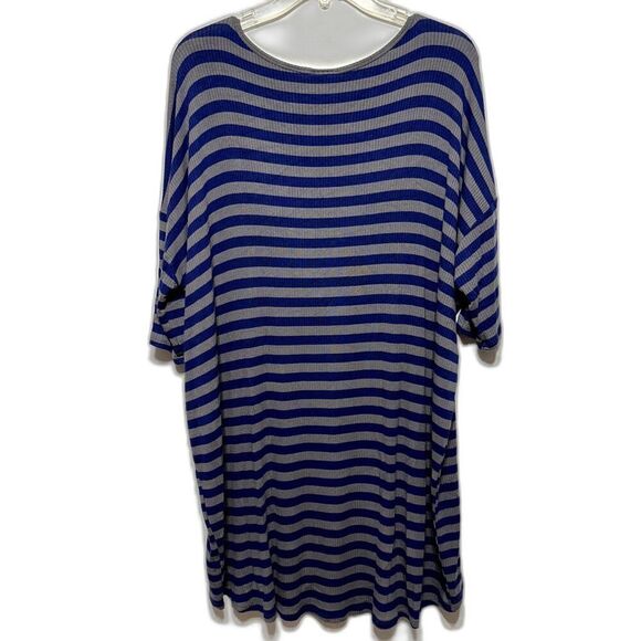 LuLaRoe Tunic Pullover Short Sleeve Blue Gray Stripe Ribbed Shirt Women sz XL - Picture 4 of 4